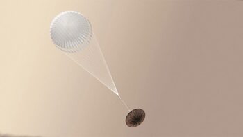 Hình minh họa cho thấy tàu đổ bộ có thể trông như thế nào trong quá trình hạ cánh xuống bề mặt sao Hỏa. Hình ảnh: ESA/ATG medialab